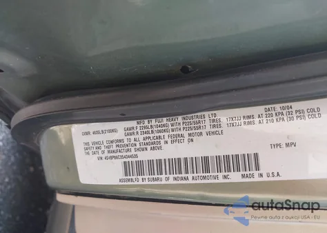 2005 Subaru Outback 3.0R L.l. Bean Edition из США, поврежденный, VIN 4S4BP86C354344535